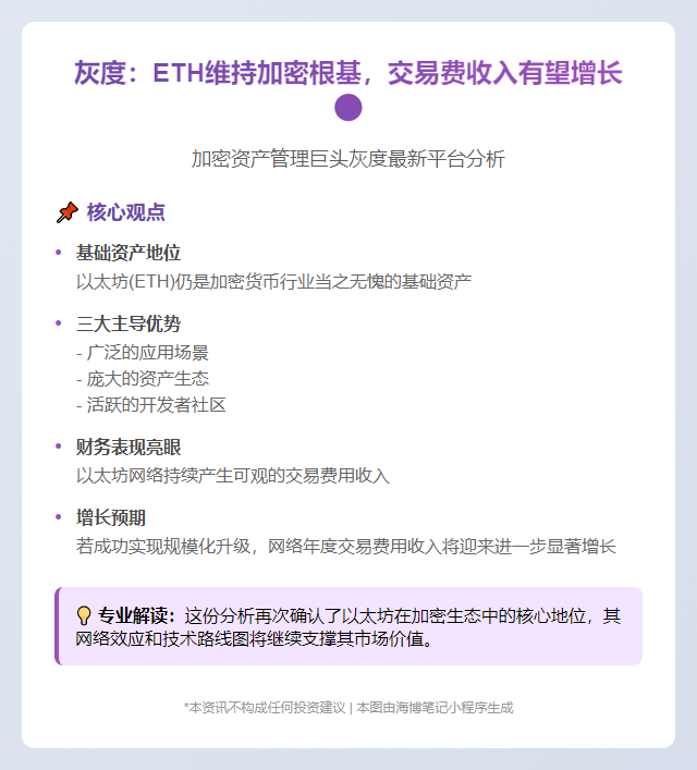 灰度：ETH维持加密根基，交易费收入有望增长