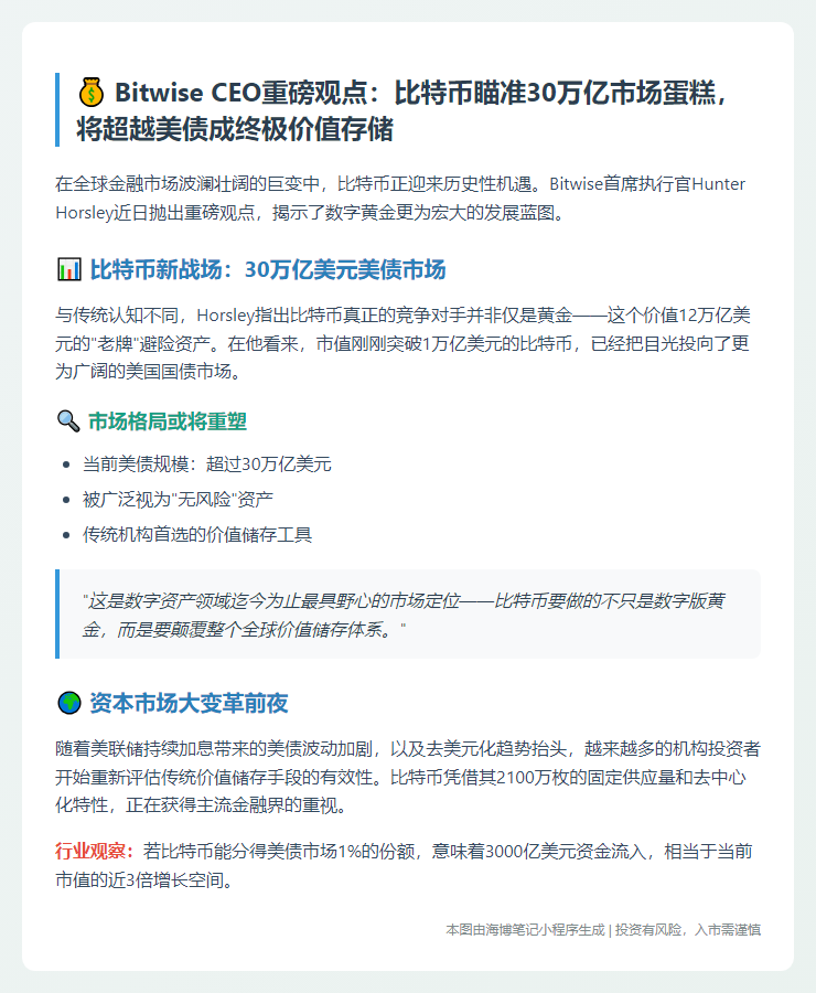 Bitwise CEO：比特币或取代美债成价值储存首选