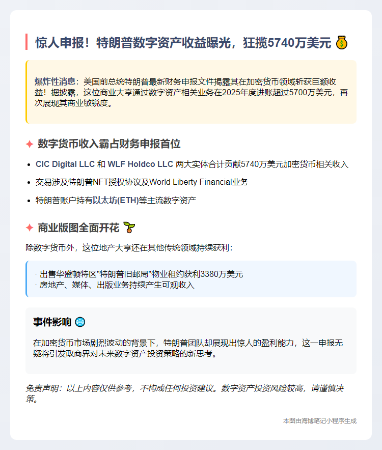 "特朗普数字资产获利5700万"