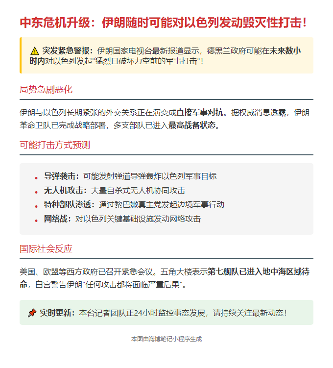 伊朗将数小时内猛烈攻击以色列