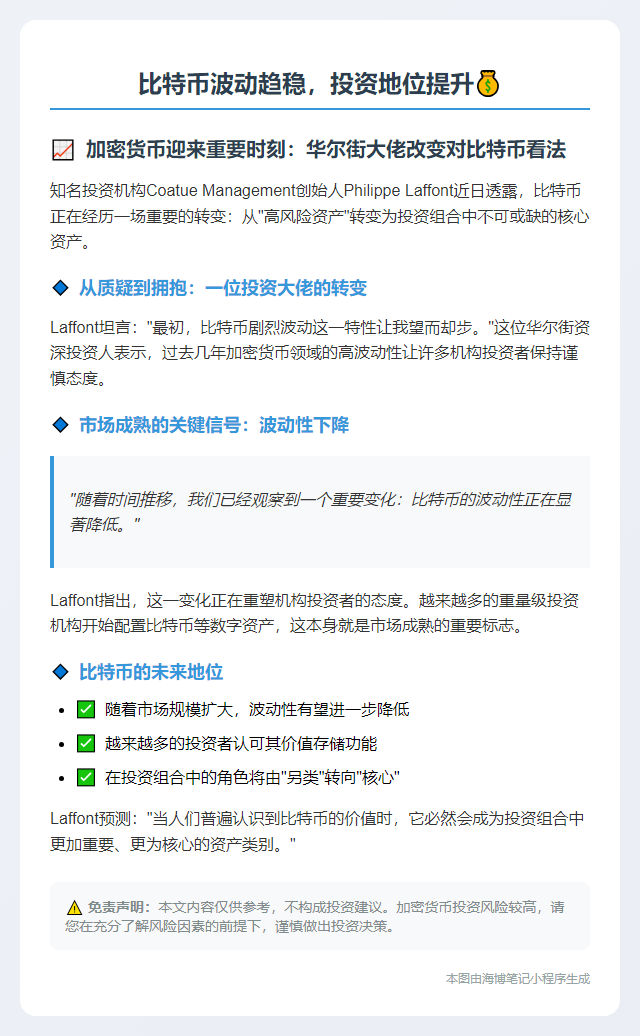 比特币波动趋稳，投资地位提升