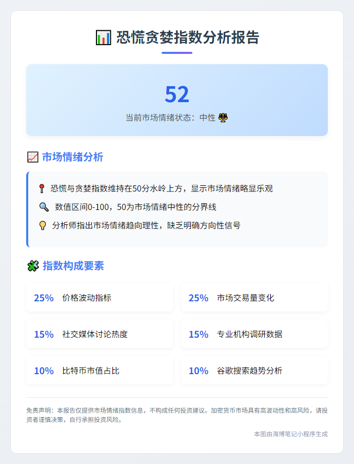 恐慌贪婪指数52：中性
