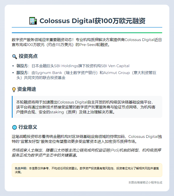"Colossus Digital获100万欧元融资"