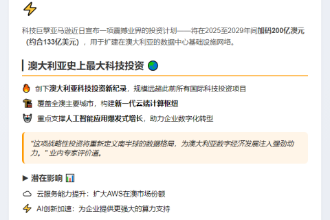 亚马逊豪掷200亿澳元扩建澳洲数据中心