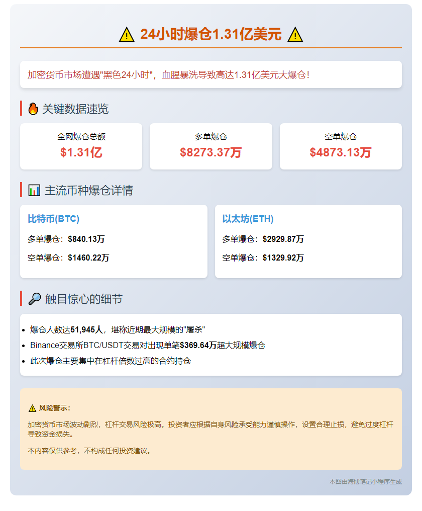 24小时爆仓1.31亿美元