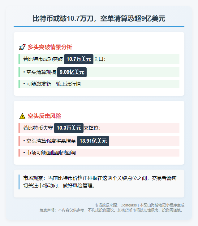比特币或破10.7万刀，空单清算恐超9亿美元