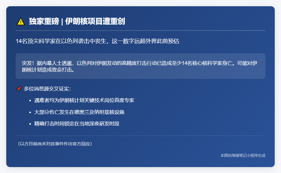 以军袭击致14名伊朗核科学家死亡