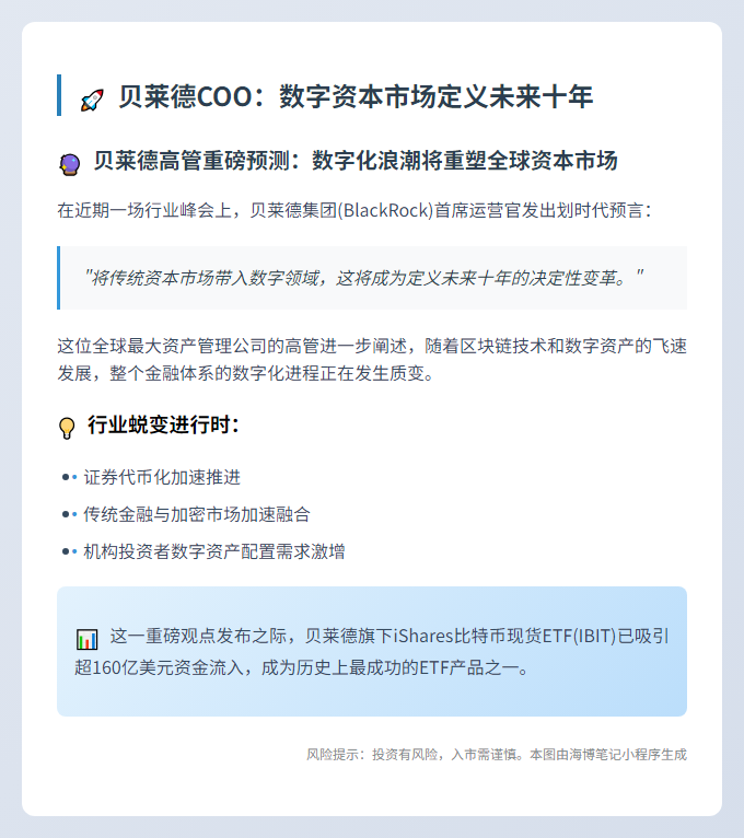 贝莱德COO：数字资本市场定义未来十年