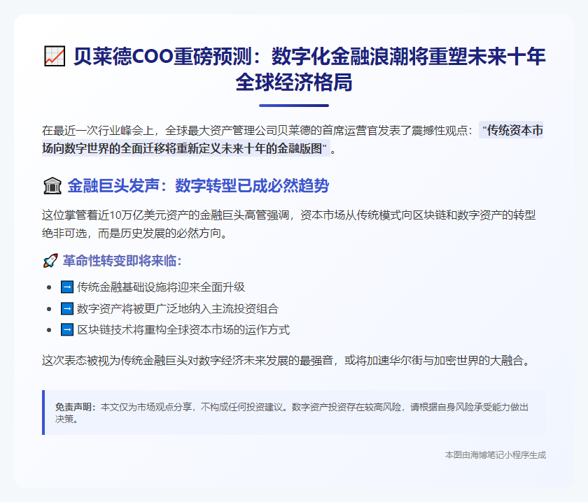 贝莱德：传统资本市场的数字化将定义未来十年