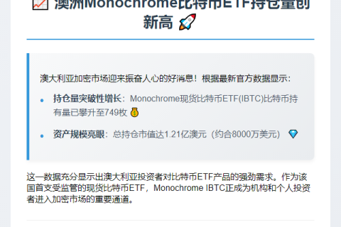 澳洲Monochrome现货ETF持币749枚
