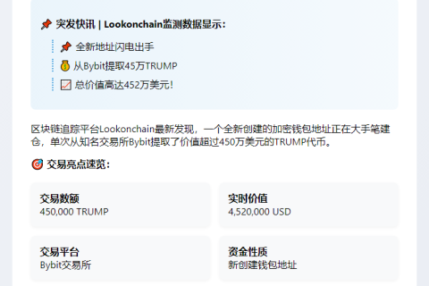 Bybit地址转出452万美元TRUMP