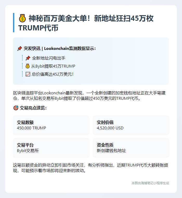 Bybit地址转出452万美元TRUMP