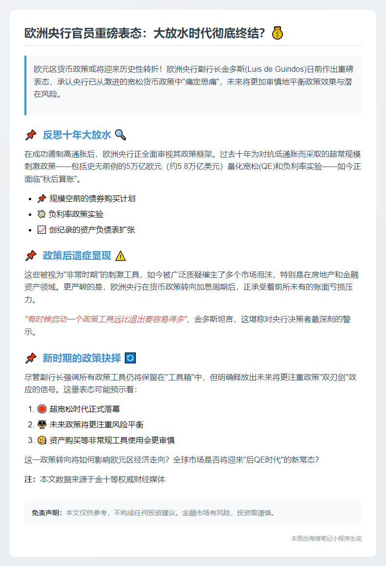 欧央行副行长：吸取宽松政策弊端教训