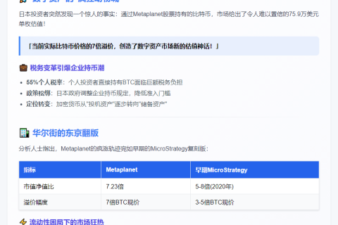 "Metaplanet估值达75.9万/BTC"