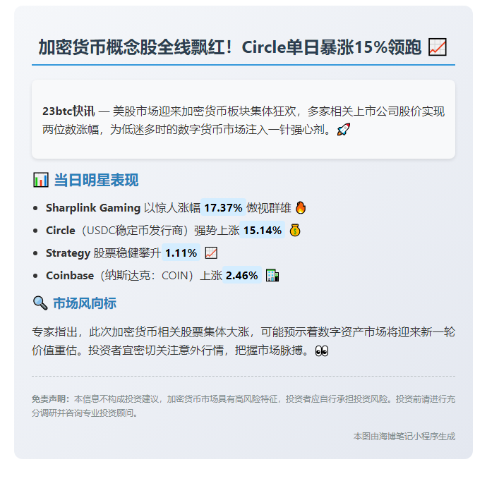 加密货币概念股普涨，Circle飙15%