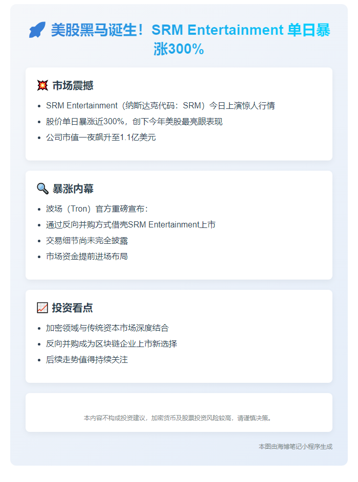 "美股SRM暴涨300%，市值破亿"