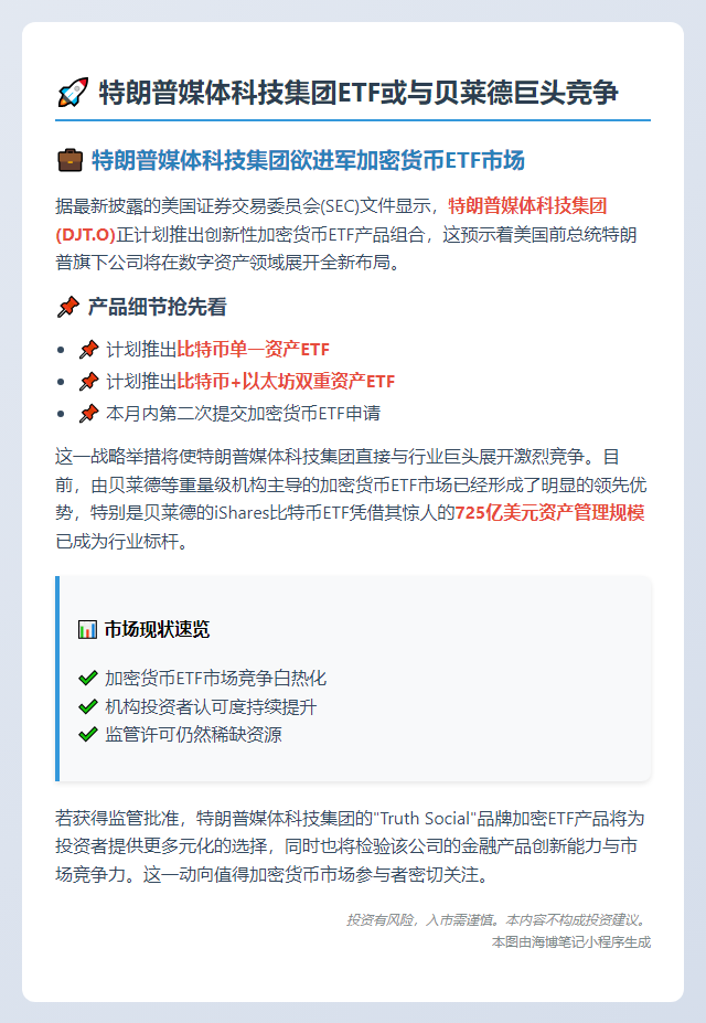 特朗普媒体科技集团ETF或与贝莱德巨头竞争