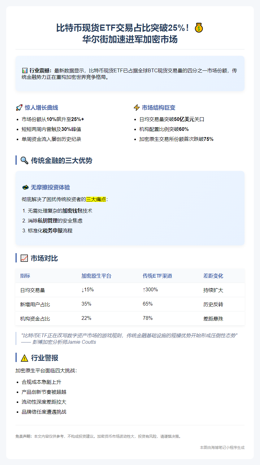 **比特币ETF占现货交易25% 华尔街加速占领加密市场**