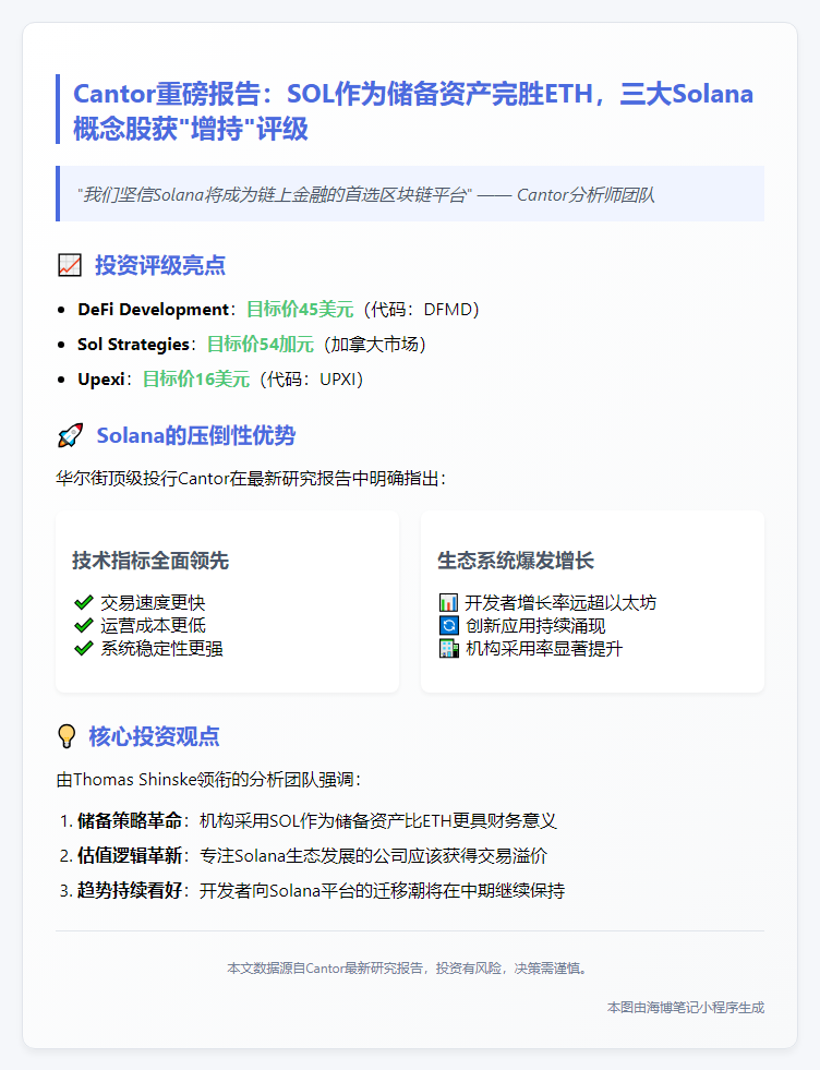 Cantor：SOL储备策略优于ETH，应获溢价