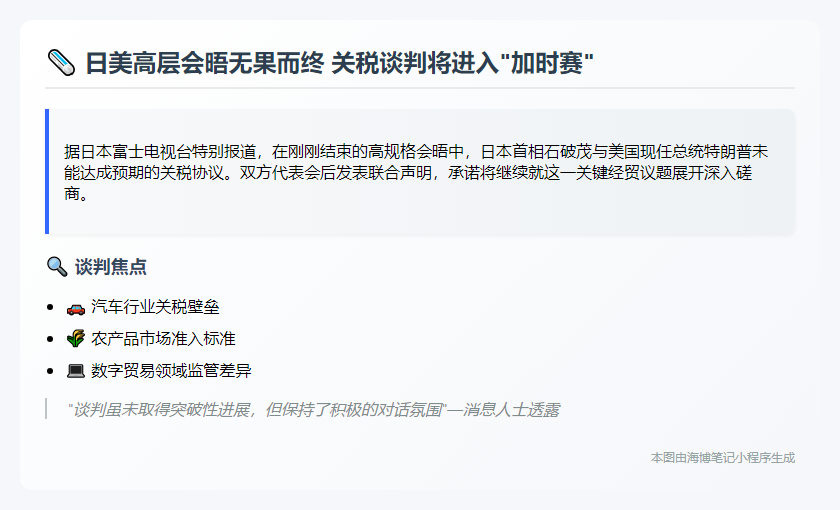 日美首脑未达关税共识