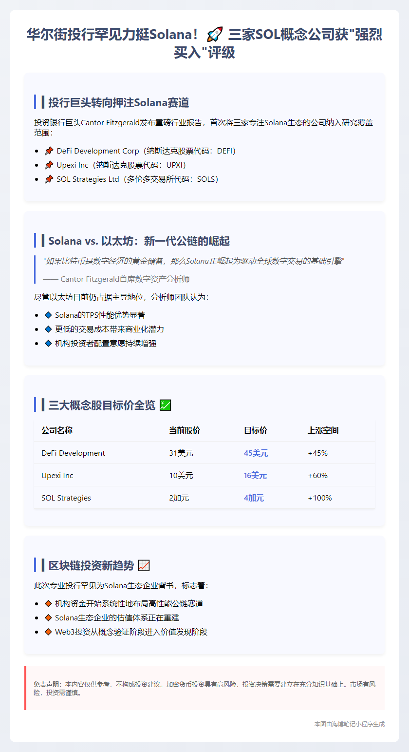 投行看好SOL，乐观定价三投资公司