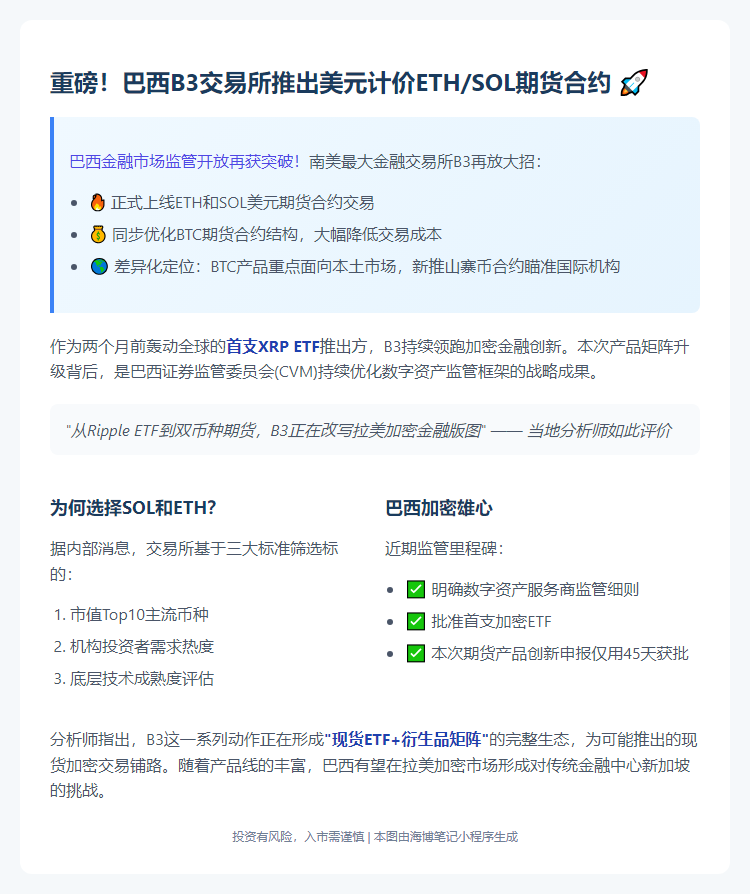 B3交易所推美元稳定以太坊、索拉纳期货