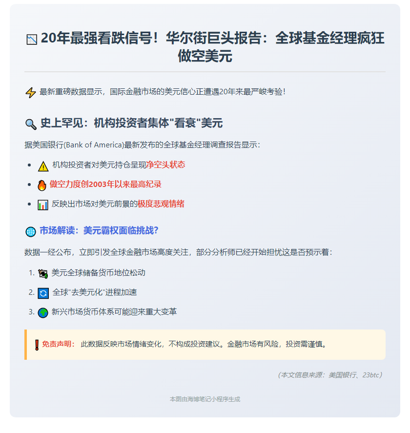 20年来最大规模：美元空仓态度升温