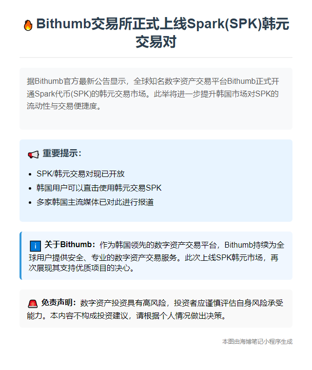 Bithumb上线SPK韩元交易