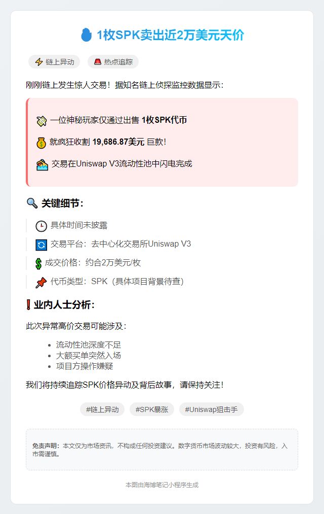 1枚SPK卖出近2万美元
