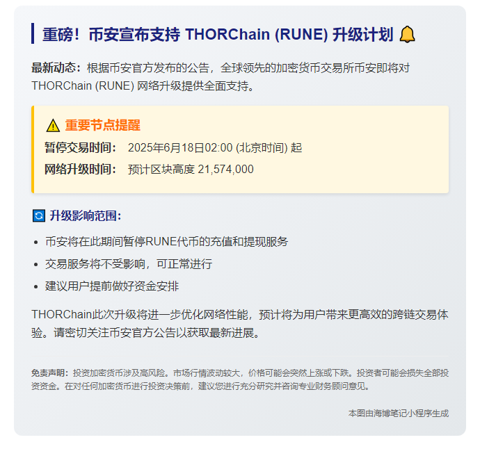 币安支持RUNE网络升级