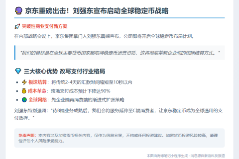 刘强东：京东布局全球稳定币牌照