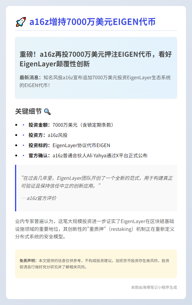 a16z增持7000万美元EIGEN代币