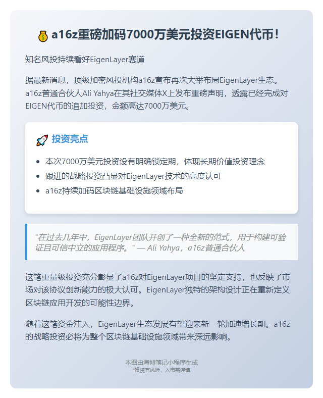 a16z加码EIGEN投资超7000万美元