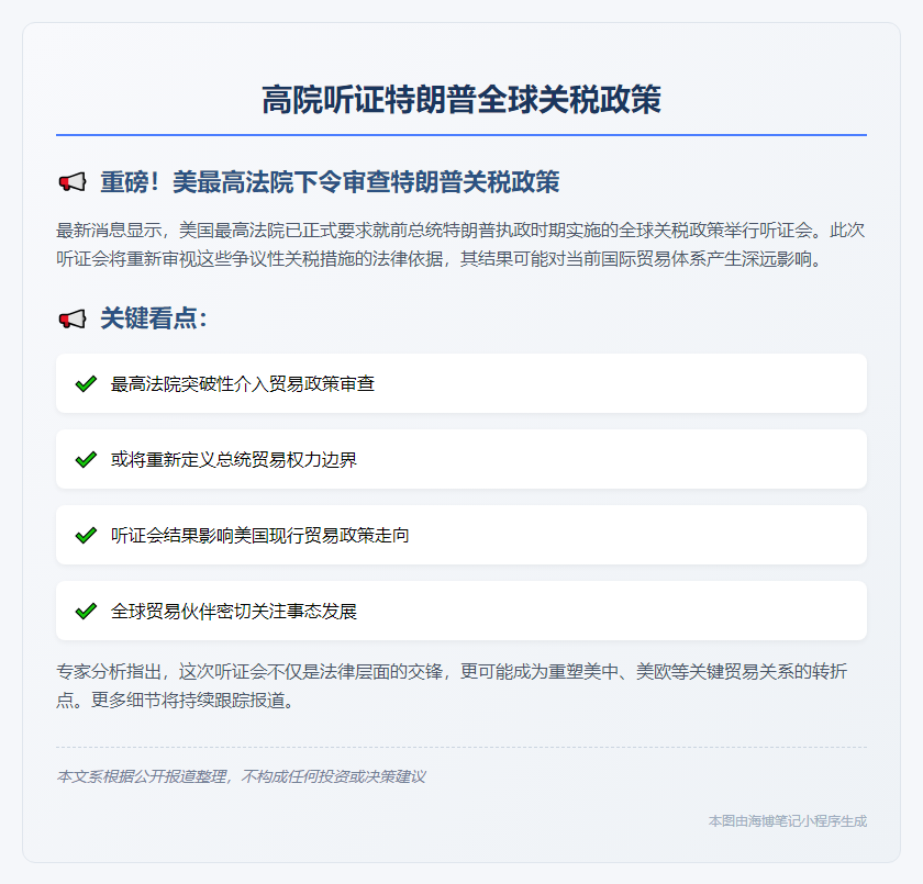 高院听证特朗普全球关税政策