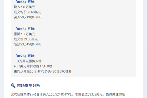 巨鲸豪掷600万美元囤HYPE