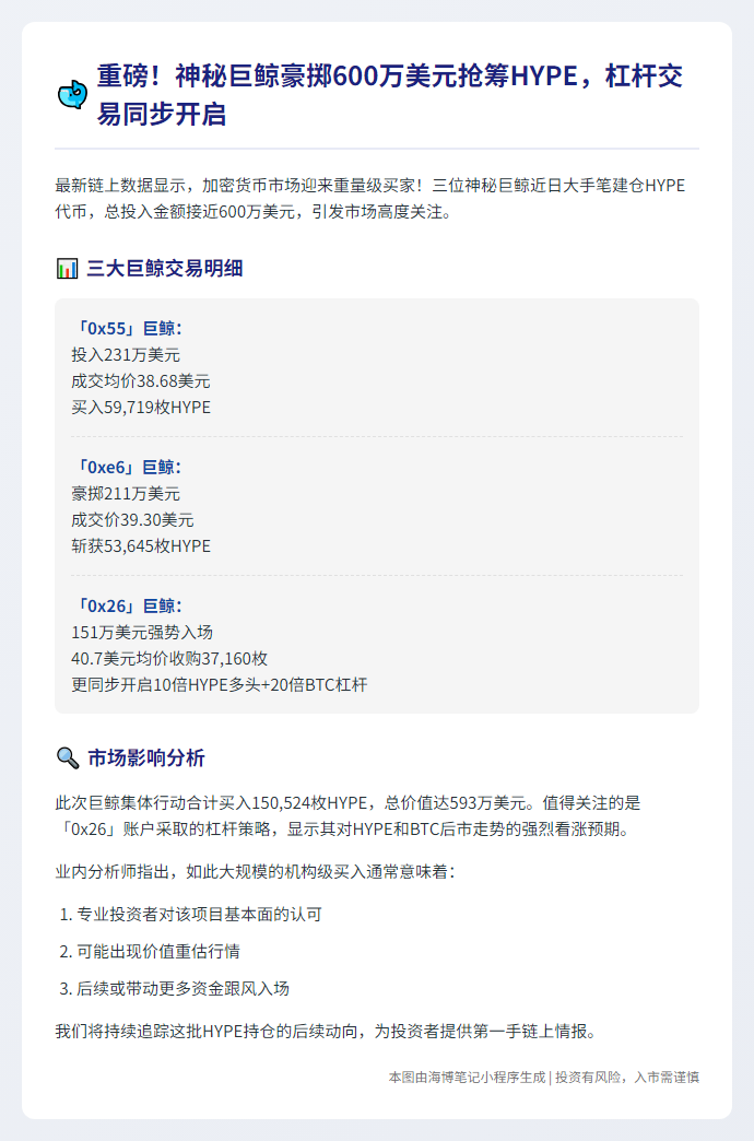 巨鲸豪掷600万美元囤HYPE