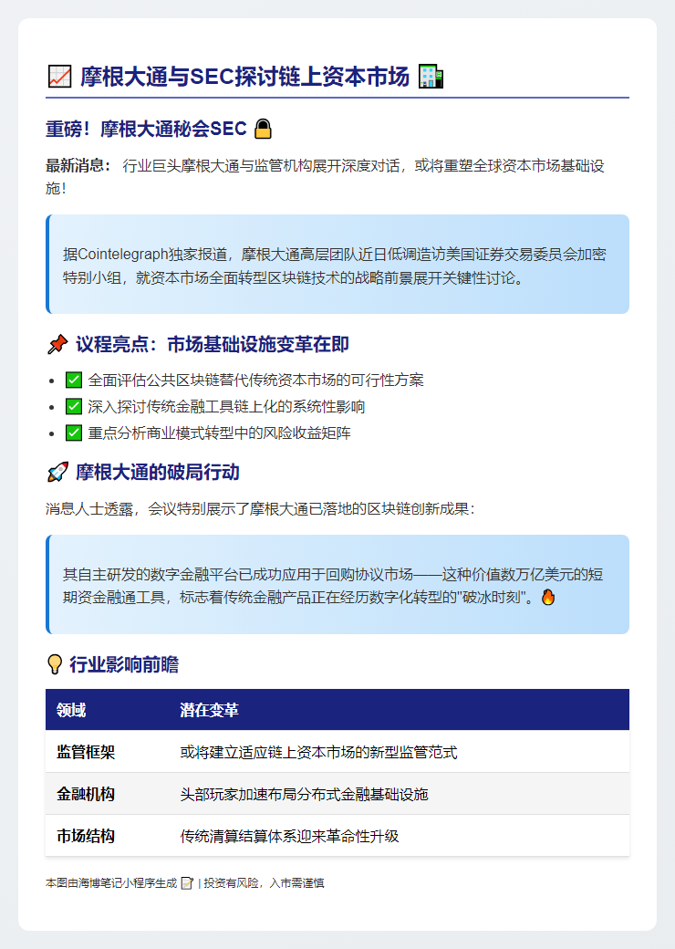 摩根大通与SEC探讨链上资本市场