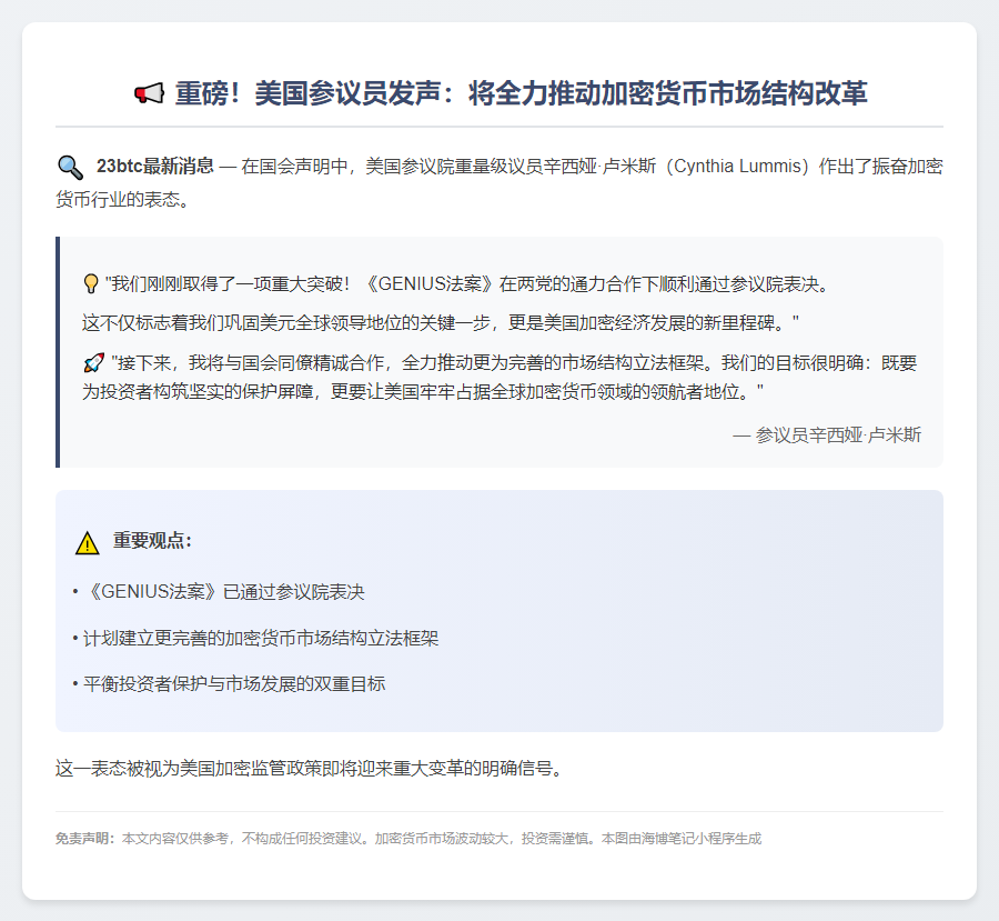 Lummis力推加密市场立法