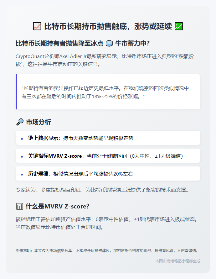 分析师：比特币长期持币抛售触底，涨势或延续