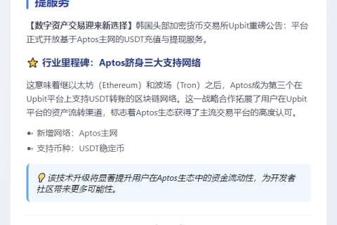 Upbit支持USDT于Aptos主网充提