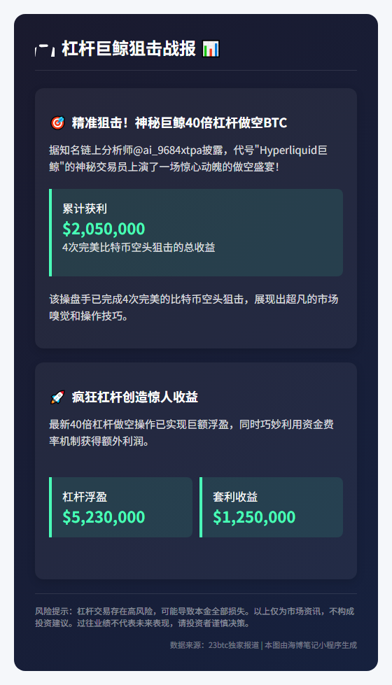 杠杆鲸鱼做空BTC浮盈523万+125万收益