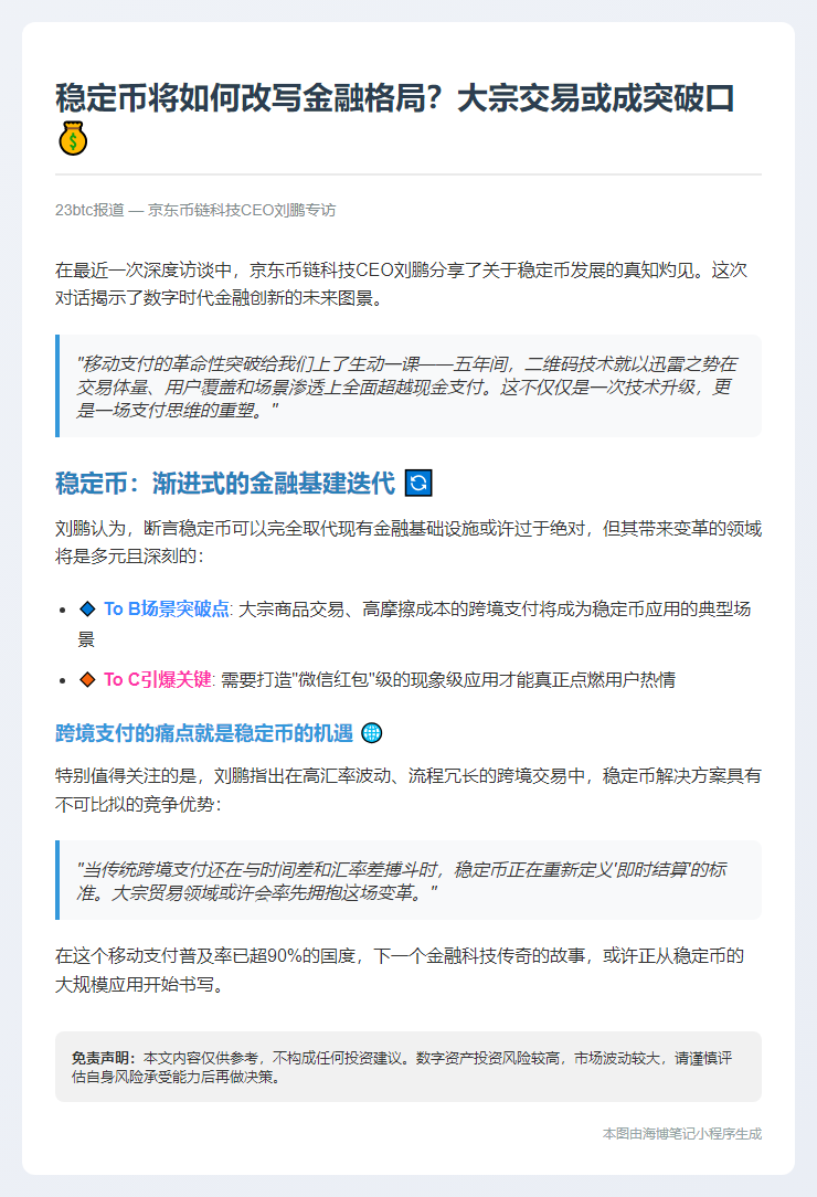 稳定币或率先应用于大宗交易