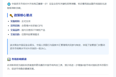 中国证监会：允许境外投资者参与ETF期权
