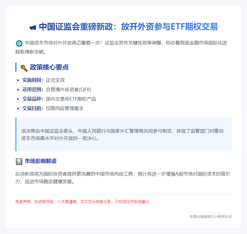 中国证监会：允许境外投资者参与ETF期权