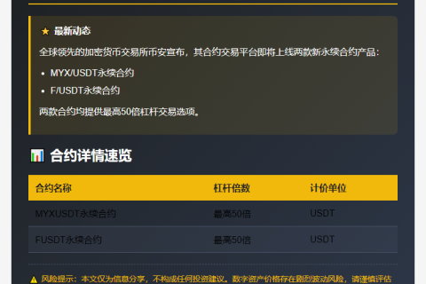 币安上线MYX、F USDT永续合约