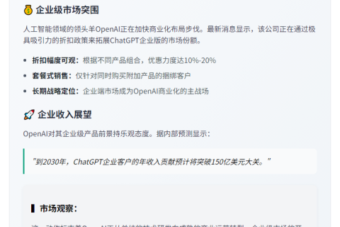 OpenAI推企业版ChatGPT优惠
