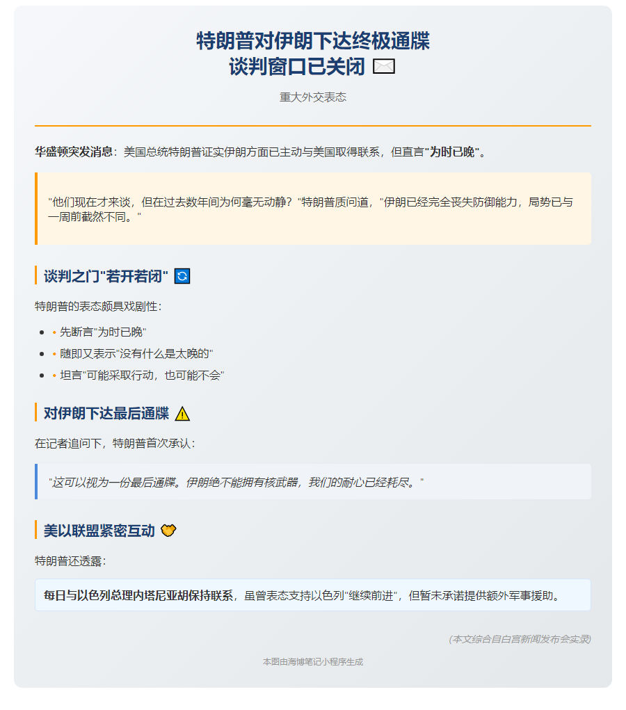 特朗普：伊朗找我，耐心已尽