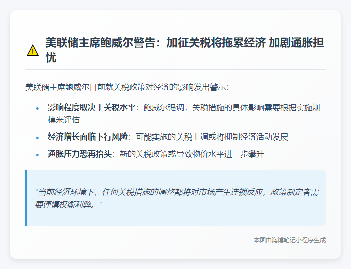 鲍威尔：关税水平影响经济 今年或施压