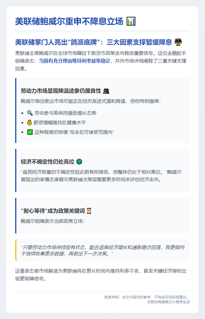 鲍威尔重申不降息立场