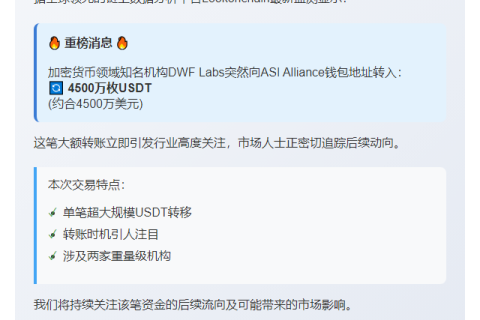 DWF Labs转账4500万USDT至ASI Alliance